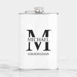 Classic Personalised Groomsman Name Hip Flask<br><div class="desc">Classic Personalised Groomsman Gifts
featuring personalised groomsman's monogram and name,  with title in black classic serif font style on white background.

Also perfect for Best Man,  Father of the Bride and more.</div>