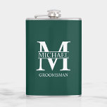 Classic Personalised Groomsman Name Hip Flask<br><div class="desc">Classic Personalised Groomsman Gifts
featuring personalised groomsman's monogram and name,  with title in white classic serif font style on emerald green background.

Also perfect for Best Man,  Father of the Bride and more.</div>