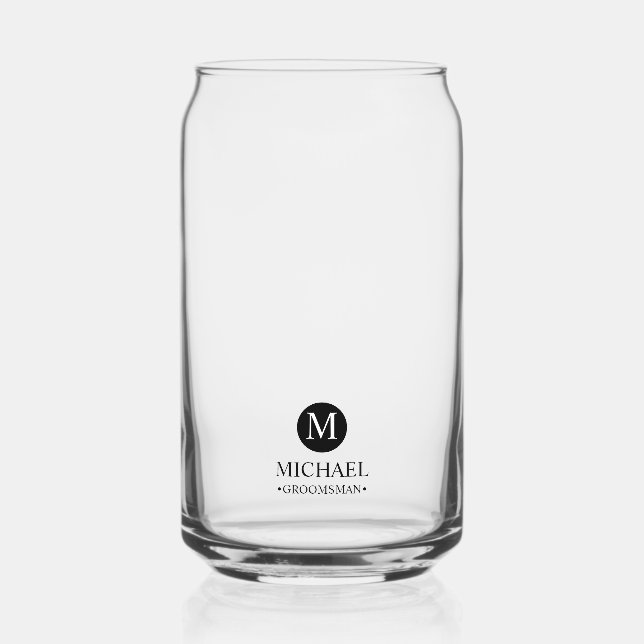 Classic Personalised Groomsmen Monogram and Name Can Glass (Front)