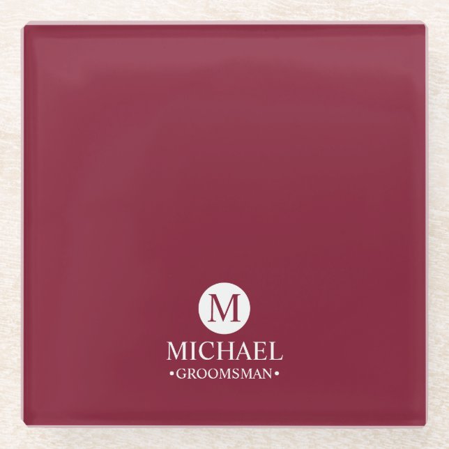 Classic Personalised Groomsmen Monogram and Name Glass Coaster (Front)