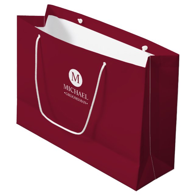 Classic Personalised Groomsmen Monogram and Name Large Gift Bag (Front Angled)