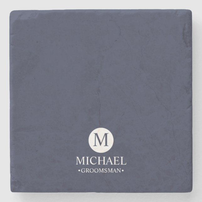 Classic Personalised Groomsmen Monogram and Name Stone Coaster (Front)