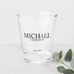 Classic Personalised Groomsmen Shot Glass<br><div class="desc">Classic Personalised Groomsmen Shot Glass
featuring personalised groomsman's name with title and wedding date in classic serif font style.

Also perfect for Best Man,  Father of the Bride and more.</div>