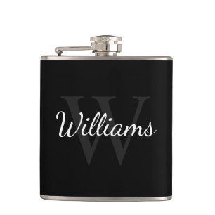 Classic Personalised Monogram and Name Black Hip Flask