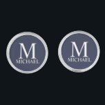 Classic Personalised Monogram and Name Cufflinks<br><div class="desc">Personalised Monogram and Name Gift
features personalised monogram and name in white classic serif font style on navy blue background.

Perfect as holiday gift,  father's day gift for dad and gift for any special occasions.</div>