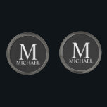 Classic Personalised Monogram and Name Cufflinks<br><div class="desc">Personalised Monogram and Name Gift
features personalised monogram and name in white classic serif font style on black background.

Perfect as holiday gift,  father's day gift for dad and gift for any special occasions.</div>