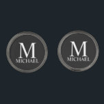 Classic Personalised Monogram and Name Cufflinks<br><div class="desc">Personalised Monogram and Name Gift
features personalised monogram and name in white classic serif font style on black background.

Perfect as holiday gift,  father's day gift for dad and gift for any special occasions.</div>
