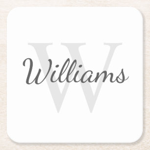 Classic Personalised Monogram and Name Square Paper Coaster