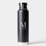 Classic Personalised Monogram and Name Water Bottle<br><div class="desc">Personalised Monogram and Name Gift
features personalised monogram and name in white classic serif font style on black background.</div>