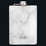 Classic Personalised Monogram Hip Flask<br><div class="desc">Classic design features personalised 3 letter initial monogram in grey classic serif font style on white marble background. Perfect as holiday gift, father's day gift for dad and gift for any special occasions. Please note: The marble details are simulated in the artwork. No actual marble will be used in the...</div>