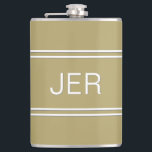 Classic Personalised Monogram Initials Drink Hip Flask<br><div class="desc">Three Initial Monogrammed stainless steel flasks are timeless, classic and stylish. Our Unique design is the perfect personalised gift for that special occasion. Shop our integrated collection of coordinating colours and golf - sports accessories. Custom personal monogrammed initials are added to a golden yellow background with white shadowed font and...</div>