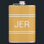 Classic Personalised Monogram Initials Drink Hip Flask<br><div class="desc">Three Initial Monogrammed stainless steel flasks are timeless, classic and stylish. Our Unique design is the perfect personalised gift for that special occasion. Shop our integrated collection of coordinating colours and golf - sports accessories. Custom personal monogrammed initials are added to a golden yellow background with white shadowed font and...</div>
