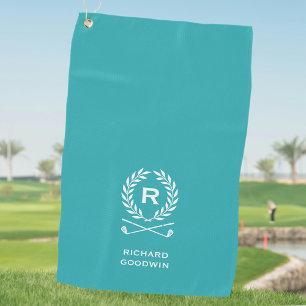 Classic Personalised Monogram Name Turquoise Golf Towel