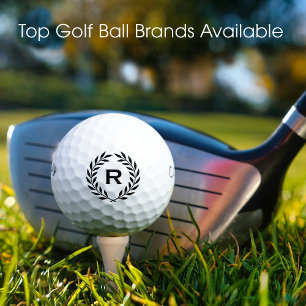 Classic Personalised Monogram Wreath Black Golf Balls