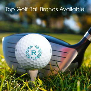 Classic Personalised Monogram Wreath Turquoise Golf Balls