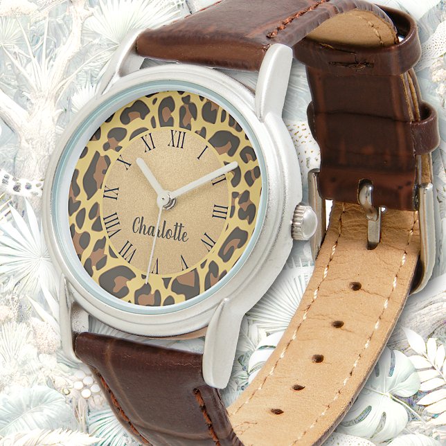 Classic Personalised Name Leopard Animal Print Watch (Creator Uploaded)