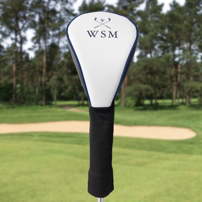 Classic Personalised Navy Blue Monogram Golf Clubs Head Cover (Classic Personalized Navy Blue Monogram Golf Clubs Golf Head Cover)