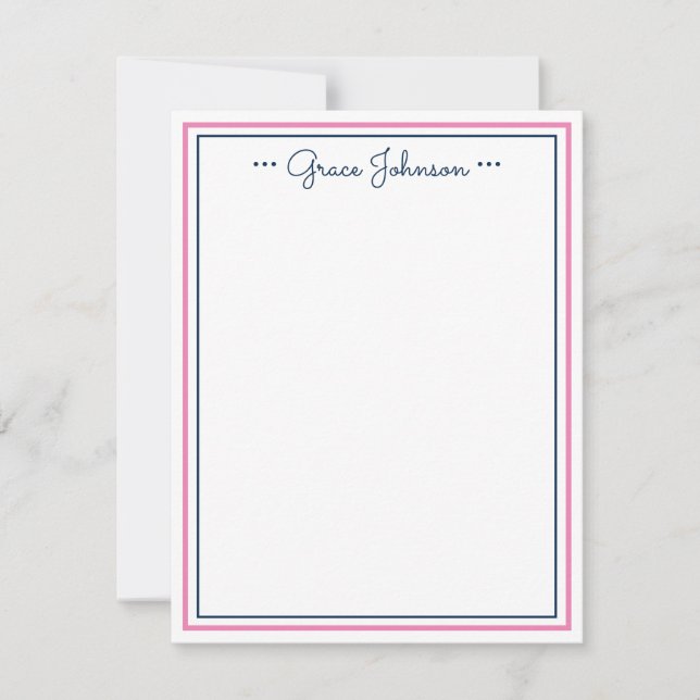 Classic Personalised Note Card | Navy & Pink (Front)