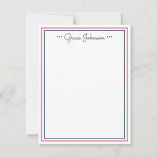 Classic Personalised Note Card   Navy & Pink