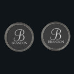 Classic Personalised Script Monogram and Name Cuff Gunmetal Finish Cufflinks<br><div class="desc">Personalised Monogram and Name Gift
features personalised monogram in white classic script font style and name in white classic serif font style on black background.

Perfect as holiday gift,  father's day gift for dad and gift for any special occasions.</div>