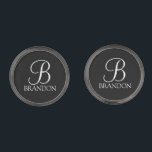 Classic Personalised Script Monogram and Name Cuff Gunmetal Finish Cufflinks<br><div class="desc">Personalised Monogram and Name Gift
features personalised monogram in white classic script font style and name in white classic serif font style on black background.

Perfect as holiday gift,  father's day gift for dad and gift for any special occasions.</div>