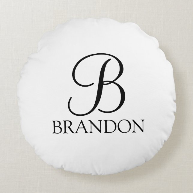 Classic Personalised Script Monogram and Name Round Cushion (Front)