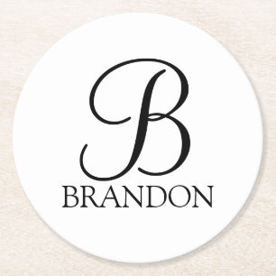 Classic Personalised Script Monogram and Name Round Paper Coaster