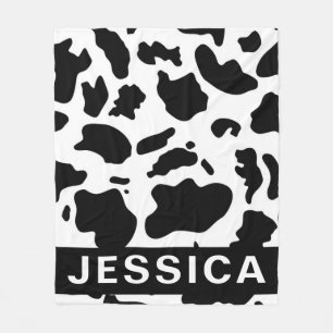 Classic Personalized Black White Cow Print Fleece Blanket