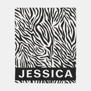 Classic Personalized Black White Zebra Stripes Fleece Blanket