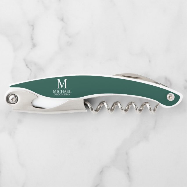 Classic Personalized Groomsman Monogram and Name Corkscrew (Front)