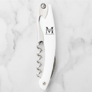 Classic Personalized Groomsman Monogram and Name Corkscrew