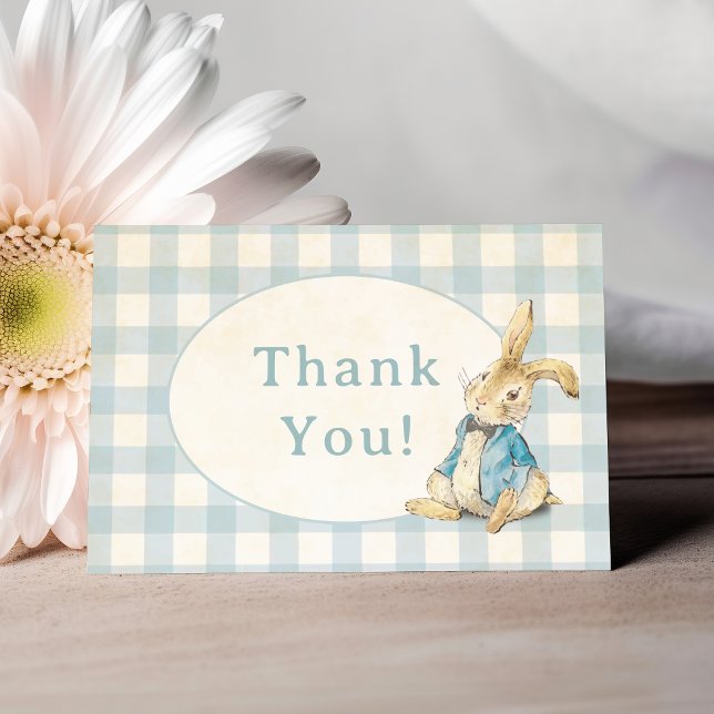 Classic Peter Rabbit Blue Gingham Boy Birthday Thank You Card (Creator Uploaded)