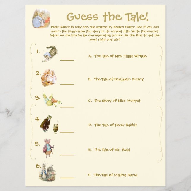 Classic Peter Rabbit Themed Baby Shower Game Flyer (Front)
