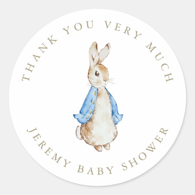 Classic Peter the Rabbit Baby Shower Square Sticke Round Sticker (Front)