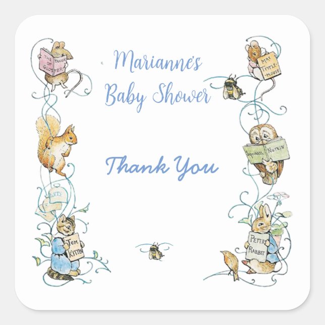 Classic Peter the Rabbit Baby Shower Square Sticker (Front)
