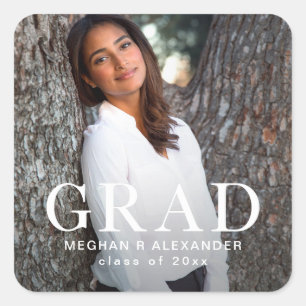 Classic Photo and Name Graduation Square Sticker