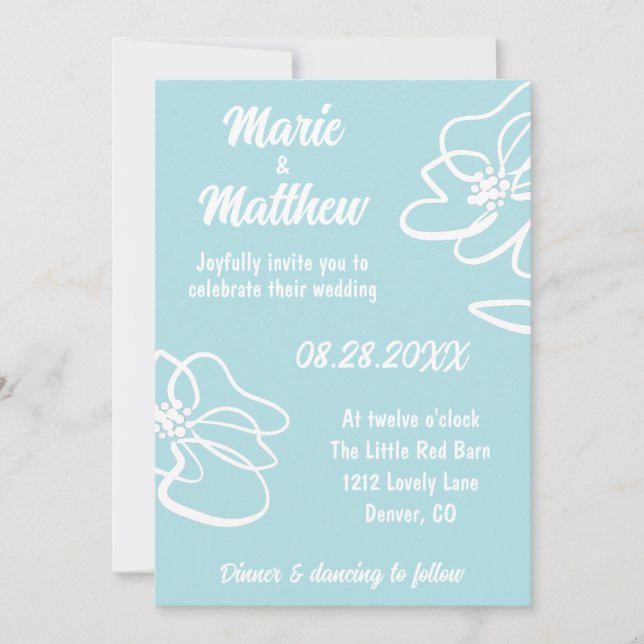 Classic Photo Aqua Blue Floral Wedding Invitation (Front)