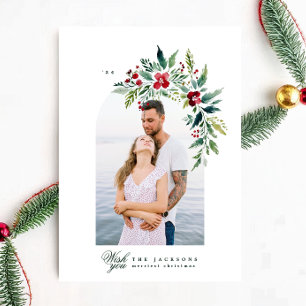 classic photo arch frame modern wreath christmas holiday card
