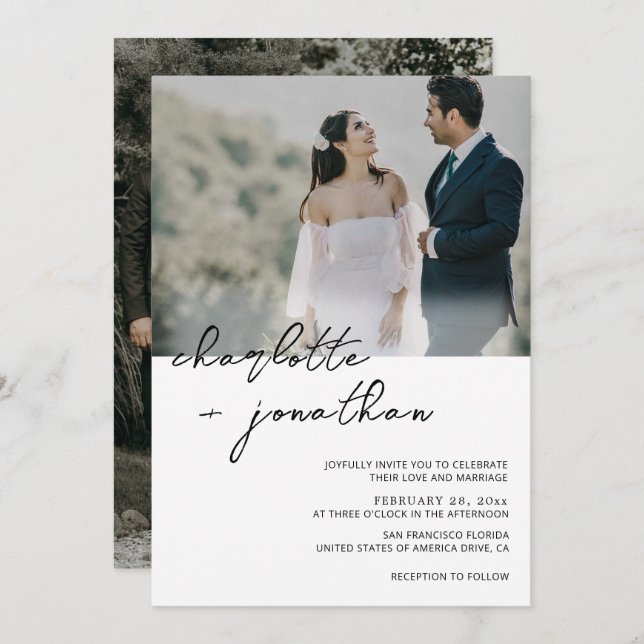 Classic Photo Calligraphy Script Wedding Invitation (Front/Back)