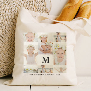 Classic Photo Collage with Monogram and Name Tote Bag