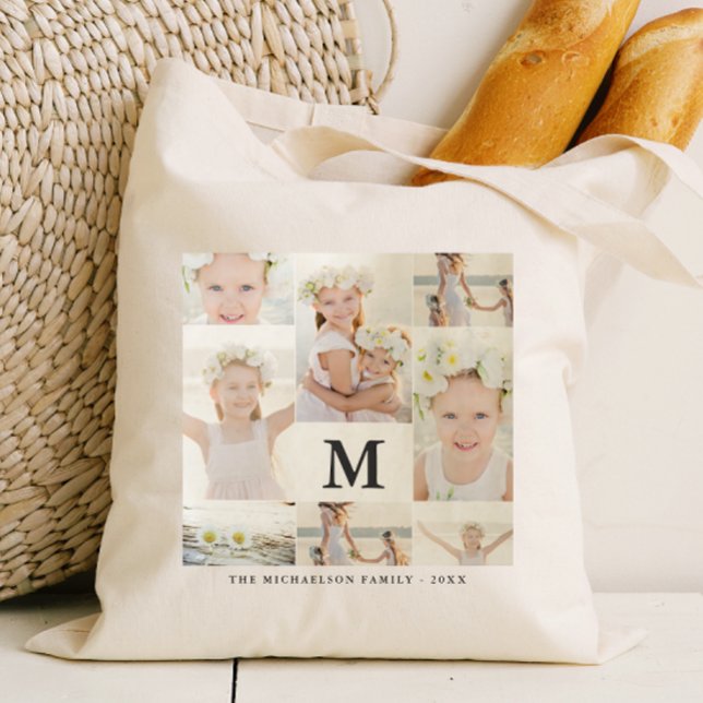 Classic Photo Collage with Monogram and Name Tote Bag (Creator Uploaded)