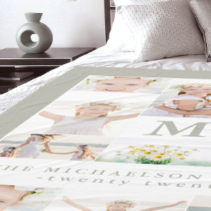 Classic Photo Collage with Monogram and Year Fleece Blanket