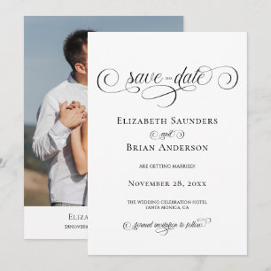 Classic Photo Elegant Black White Script Wedding Save The Date