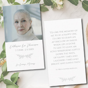 Classic Photo Elegant Floral Funeral Prayer Card