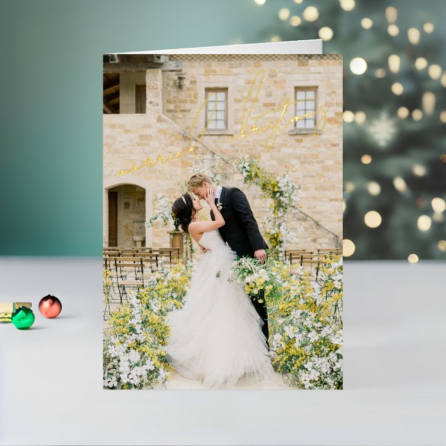 Classic Photo Elegant Newlywed Christmas Foil Holiday Card (Holiday In Situ 2)