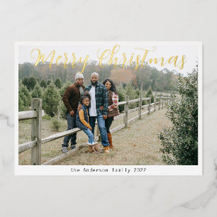 Classic Photo Greeting Merry Christmas Gold Script