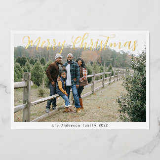 Classic Photo Greeting Merry Christmas Gold Script
