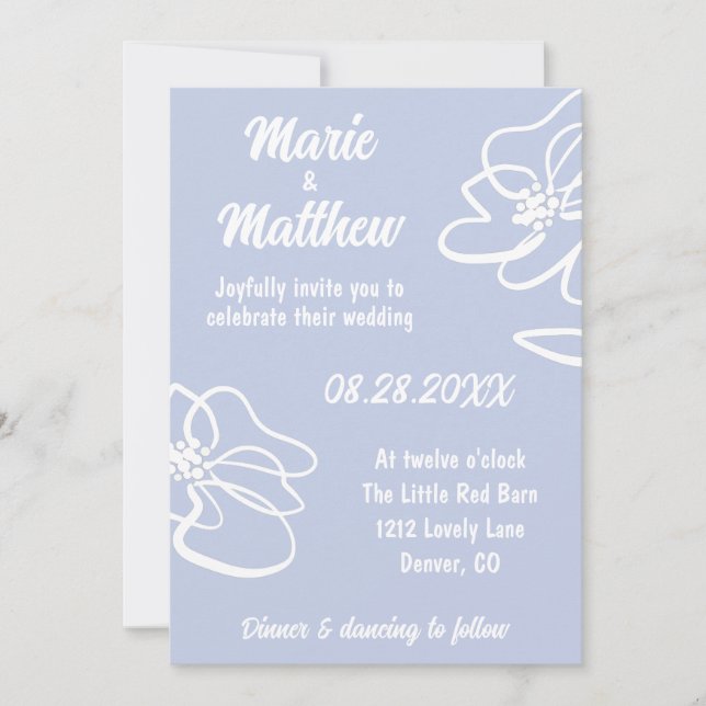 Classic Photo Light Blue Floral Wedding Invitation (Front)