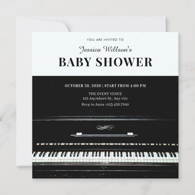 classic piano baby shower invitation (Front)