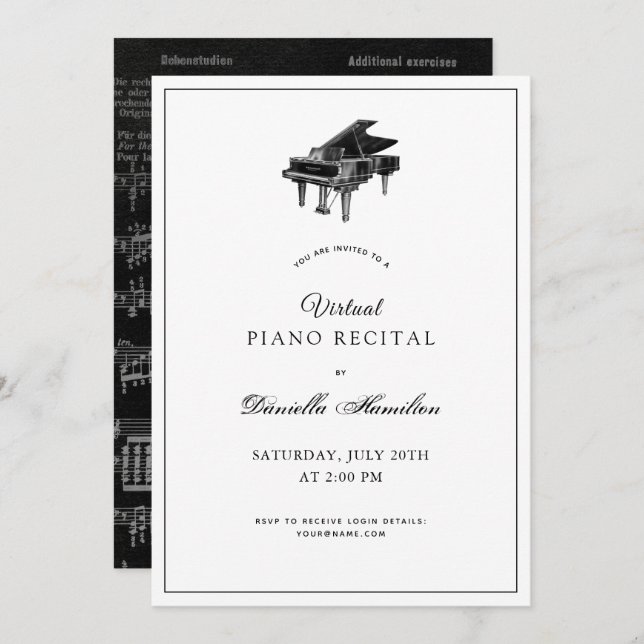 Classic Piano White Virtual Recital Invitation (Front/Back)